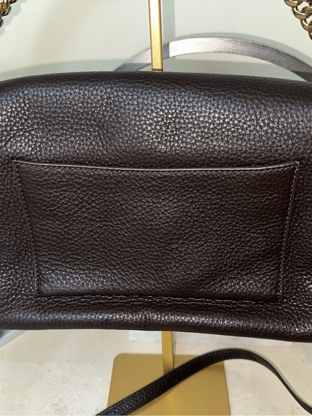 Tory Burch Dark Brown Pebbled Leather Chain Crossbody with Gold Hardware - Picture 4 of 13